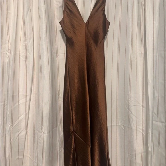 Brown silk midi dress - Picture 6 of 8